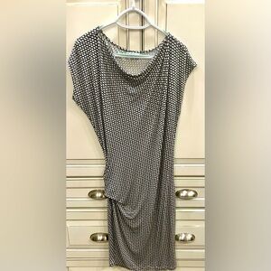 CAbi Women's Geometric Rouched Sheath Midi Pencil Dress Size Medium Black White